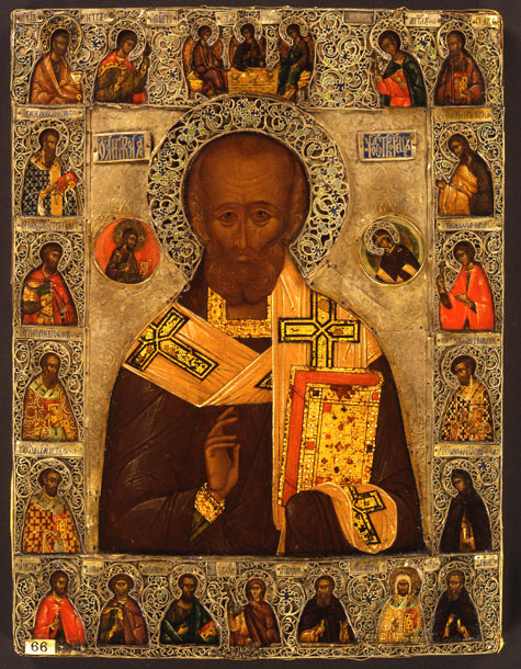 Икона. Никола с Троицей и избранными святыми. 1592г. 